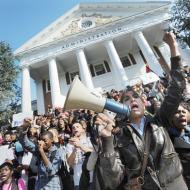 Sana Javed, UMD SJP founder, protesting on campus