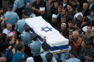 Israeli police catrry the coffin of Druze policeman Zidan Seif. (Photo: Flash90)