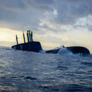 An Israeli submarine emerges from the depths. (IDF)