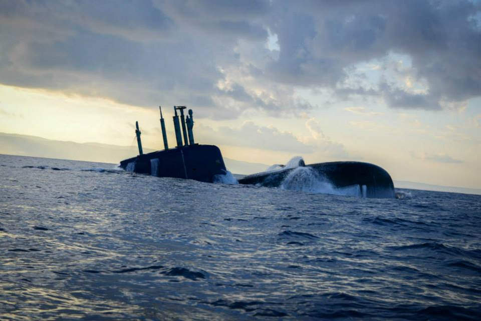 An Israeli submarine emerges from the depths. (IDF)