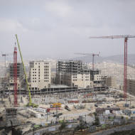 View of the construction of the new Palestinian city of Rawabi. (Hadas Parush/Flash 90)