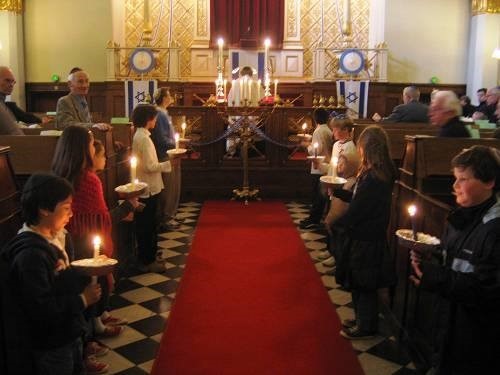 Inside the Great Synagogue in central Copenhagen, built in 1833, which serves as the main synagogue of the Jewish community today.
