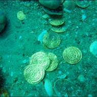 Coins as found on the seabed at Caesarea National Park