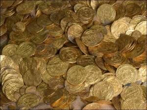 Coins as found on the seabed at Caesarea National Park