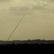 Hamas terrorists launch rockets from the Gaza Strip into Israel. (Yossi Aloni/FLASH90)