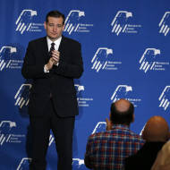The audience applauds presidential candidate Sen. Ted Cruz