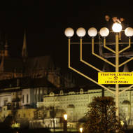A giant Hanukkah Menorah in Prague Czech Republic.
