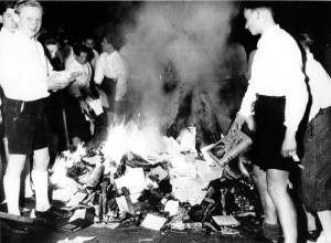 Members of the Hitler Youth burn books, in Austria in 1938. (AP)