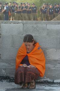 Young settler prays during the disengagement in Neve Dkalim on August 18, 2005.. Photo by Nati shohat Flash90.