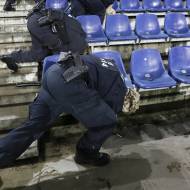 Security check after evacuation of Hanover soccer stadium due to Islamic terror threats. (AP/Markus Schreiber)