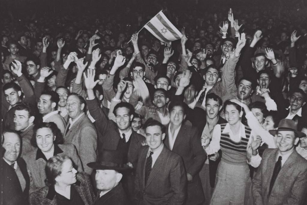 Crowds in Tel Aviv celebrate the UN's vote for partition in 1947.