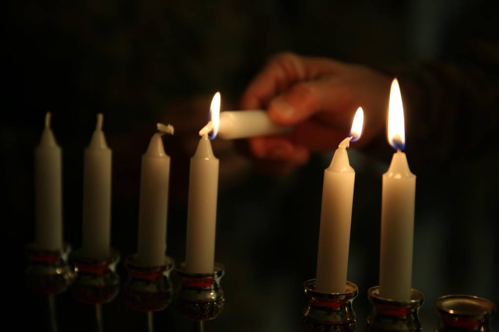 US Marines light Chanukah candles