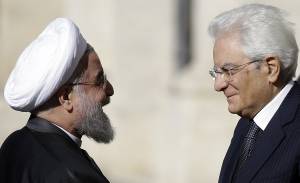Iranian President Hassan Rouhani (L) meets Italian President Sergio Mattarella