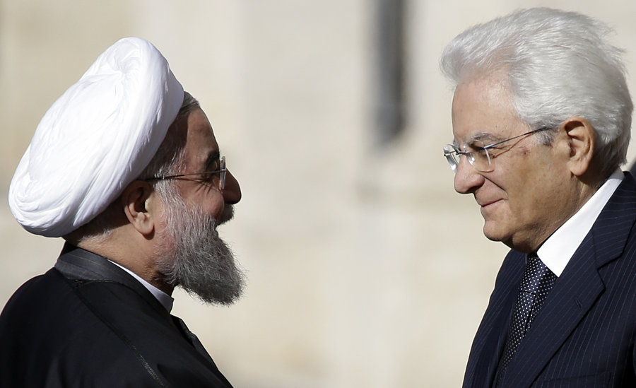 Iranian President Hassan Rouhani (L) meets Italian President Sergio Mattarella