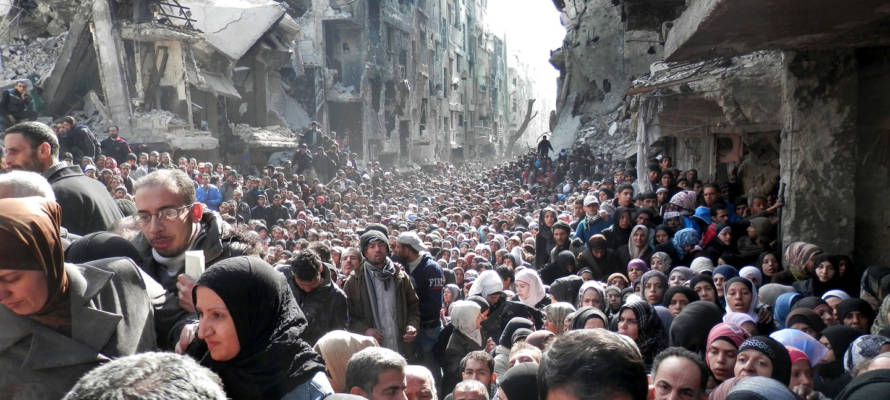 Palestinian Refugees in Yarmouk refugee camp in Damascus
