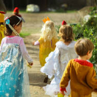 Children in Purim costumes