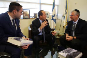 Mayor Barkat with UWI's Michael Gerbitz and Rabbi Ari Enkin