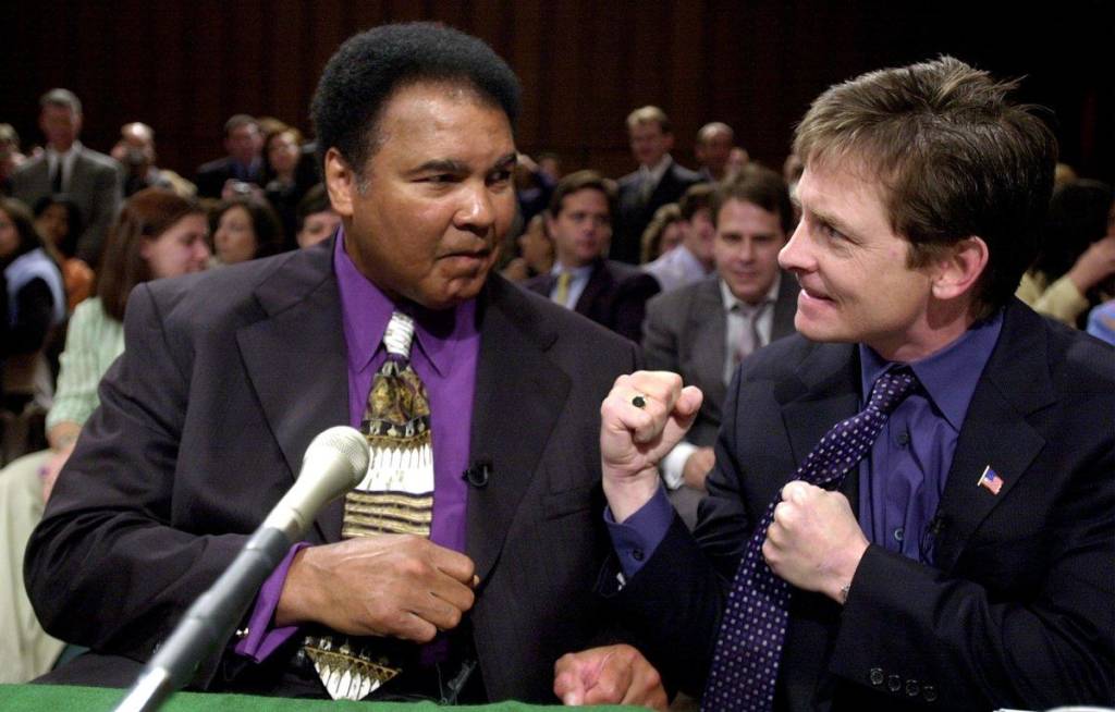 Muhammad Ali and Michael J. Fox at Senate hearing