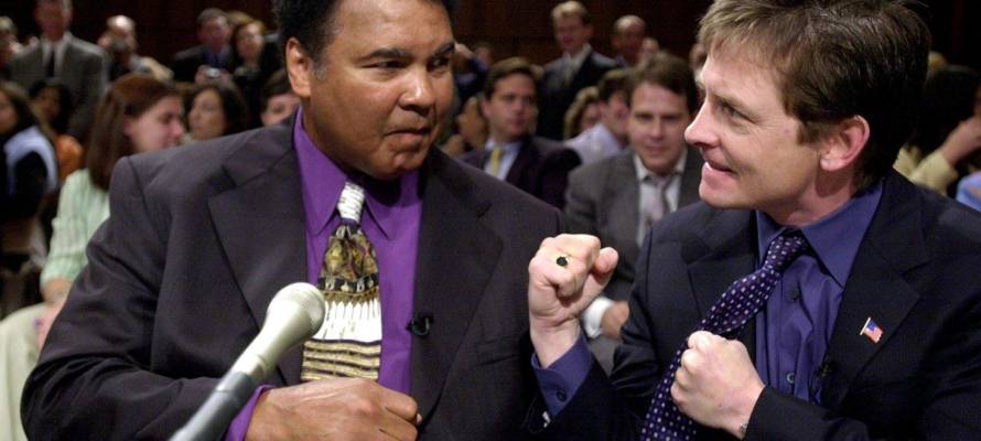 Muhammad Ali and Michael J. Fox at Senate hearing