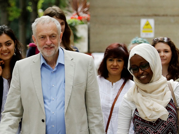 UK Labour Party leader Jeremy Corbyn with supporters. (AP Photo/Matt Dunham)