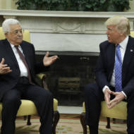 President Donald Trump meets with Palestinian leader Mahmoud Abbas. (AP/Evan Vucci)
