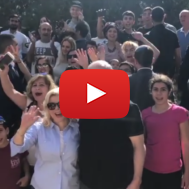 The Israeli prime minister and his wife celebrating Independence Day with other Israelis. (screenshot)