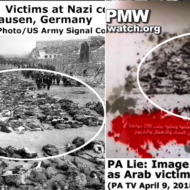 Photo altered by PA TV to misrepresent Holocaust victims as Arabs. (PMW)