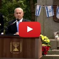 At a memorial ceremony to remember the Jews slain in the Netanyahu speaks at a memorial in Lithuania.  (screenshot)