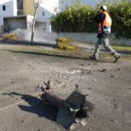 Remains of a Kassam rocket fired from the Gaza Strip during a previous round of Hamas attacks. (Gili Yaari/Flash 90)