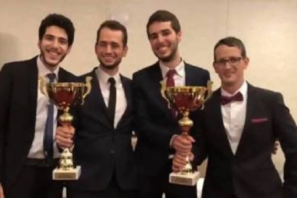 The two winning Israeli debate teams. (Screenshot)