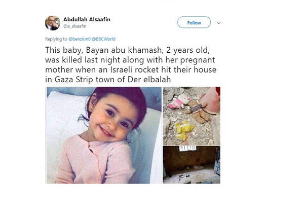 Elle Lively McBroom, whom Abdullah Alsaafin misrepresented as a Gazan victim. (Twitter)