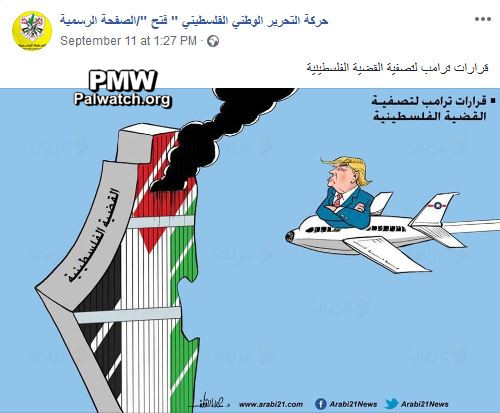 Palestinian cartoon mocking 9/11 terror attack. (Facebook)