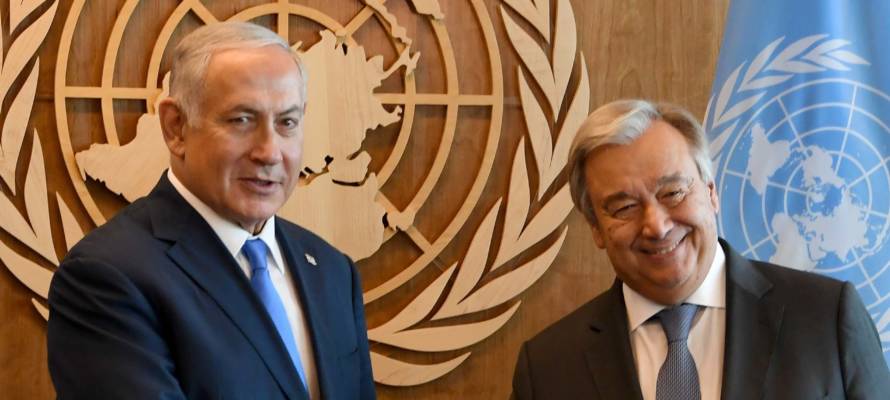 PM Benjamin Netanyahu and the UN's Antonio Guterres. (Avi Ohayon/GPO)