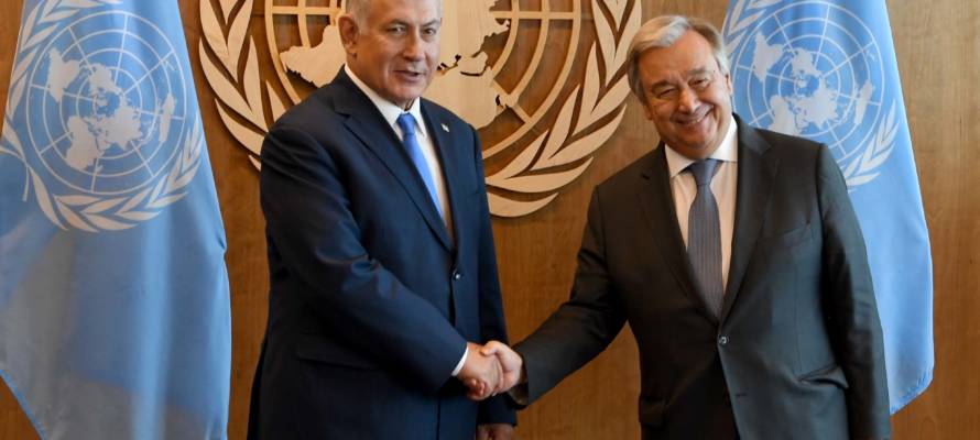 PM Benjamin Netanyahu and the UN's Antonio Guterres. (Avi Ohayon/GPO)