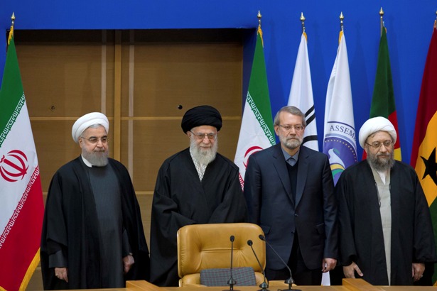 Iran's President Hassan Rouhani (L) and Supreme leader Ayatollah Ali Khamenei,