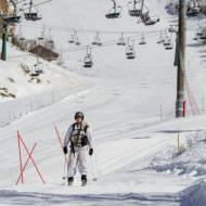 An Israeli soldier skis at Mount Hermon in the Golan Heights. (Basel Awidat/Flash90)