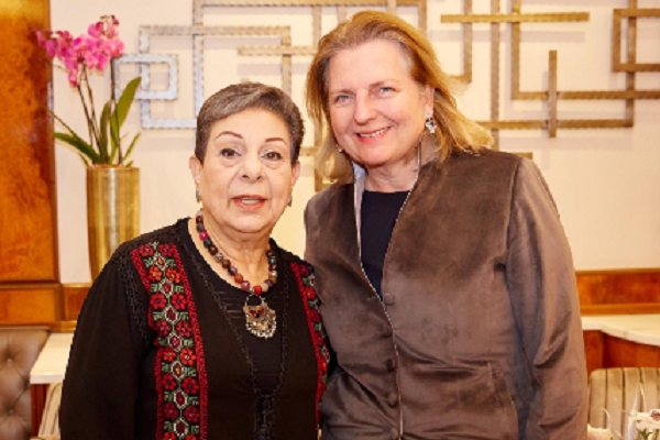 The PLO's Hanan Ashrawi (L) and Austrian Foreign Minister Karin Kneissl. (Twitter)