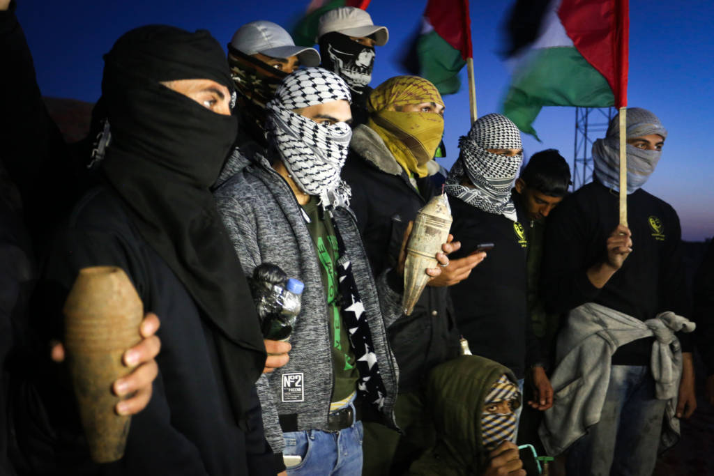 Palestinian rioters in the Gaza Strip. (Abed Rahim Khatib/Flash90)