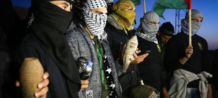 Palestinian rioters in the Gaza Strip. (Abed Rahim Khatib/Flash90)