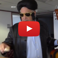 Ambassador Friedman dressed as Elvis for Purim. (screenshot)