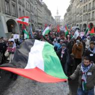Anti-Israel protestors in Switzerland. (AP Photo/Keystone /Lukas Lehmann)