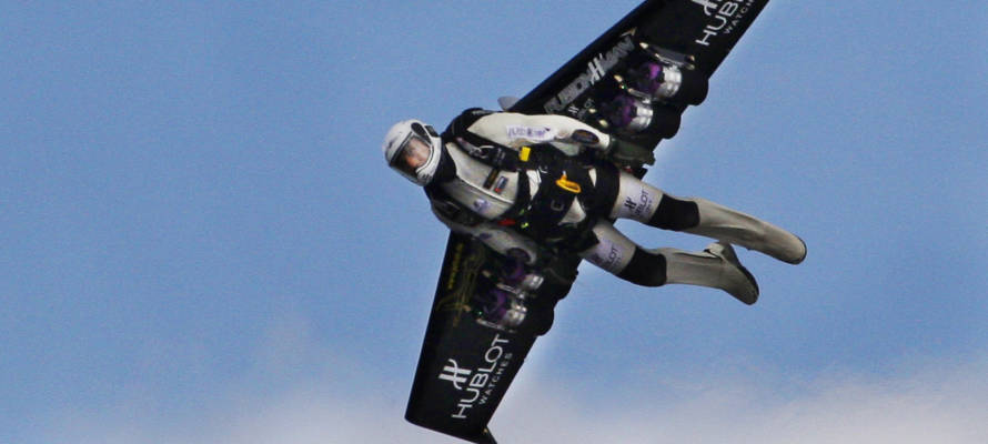 Yves Rossy takes flight. (AP Photo/Anja Niedringhaus, File)