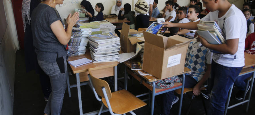 Arab students at a UNRWA school. (AP Photo/Hussein Malla)