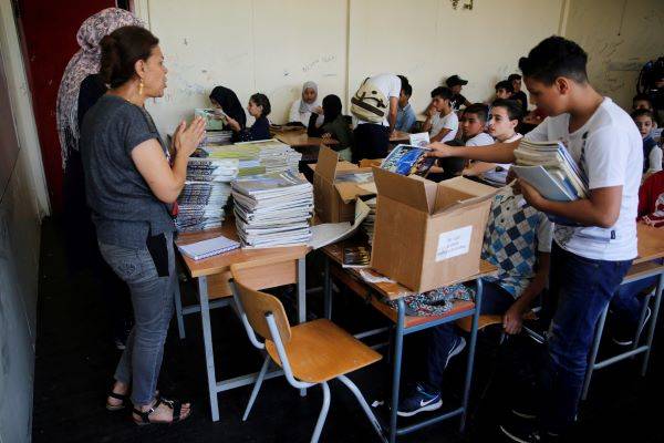students at a UNRWA school.