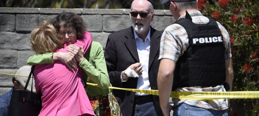 The scene of a shooting attack at the Chabad of Poway synagogue in California. (AP Photo/Denis Poroy)