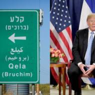 Bruchim sign. (Yonatan Sindel/Flash90) Donald Trum. (Avi Ohayon/GPO)