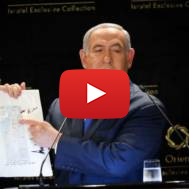 Israeli PM Benjamin Netanyahu with a map from President Donald Trump. (Noam Revkin Fenton/Flash90)