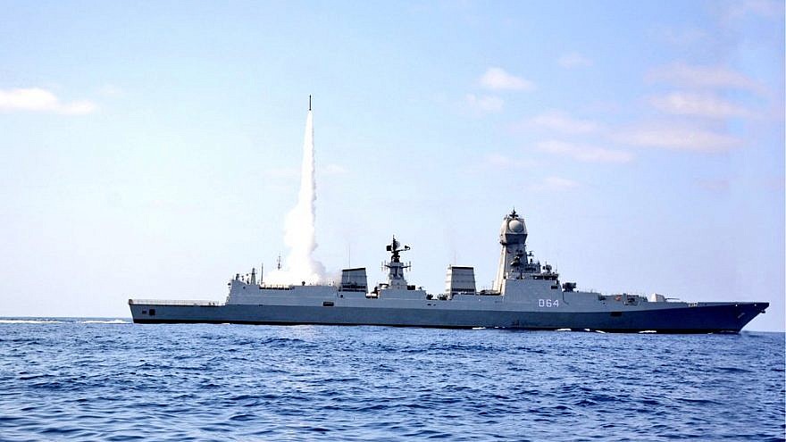 Indian Naval ship testing Israel's Barak-8 air-defense system