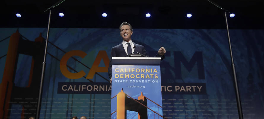 Gov. Gavin Newsom at the 2019 California Democratic Party State Organizing Convention. (AP Photo/Jeff Chiu)