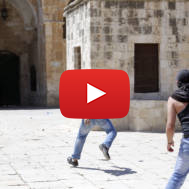 Palestinians throw stones at Israelis on the Temple Mount in a previous clash. (illustrative) (Sliman Khader/Flash 90)